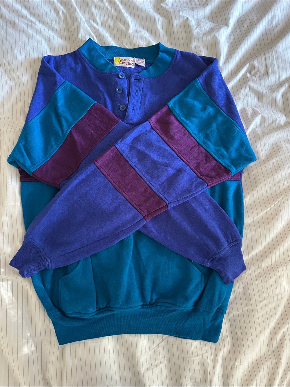 Vintage Colorblock Pullover - Teal, Purple, Plum - Southern Classics